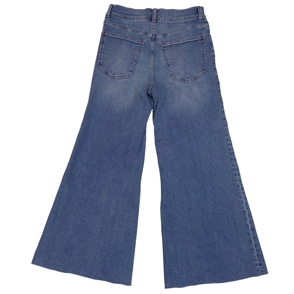 Madewell Flared Wide-Leg Jeans 27 Womens High Rise Cropped Raw Hem Blue - Picture 2 of 10